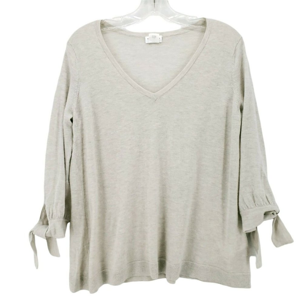Club Monaco 100% Cashmere Beige Lightweight Knit Top Tie Sleeve Size LARGE - Picture 1 of 7